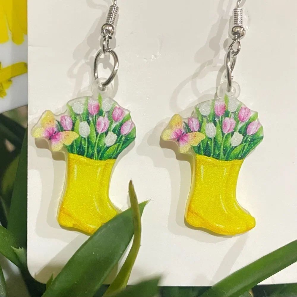 Yellow Boot Flower Earrings